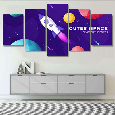 Space Futuristic Modern Colorful Background Rocket 1 Galaxy Sky and Space Multi Piece Panel Canvas Home Decor Housewarming Gift Ideas Poster Canvas Gallery Prints