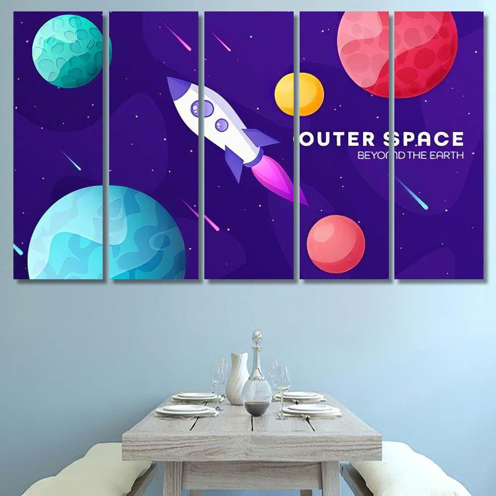 Space Futuristic Modern Colorful Background Rocket 1 Galaxy Sky and Space Multi Piece Panel Canvas Home Decor Housewarming Gift Ideas Poster Canvas Gallery Prints