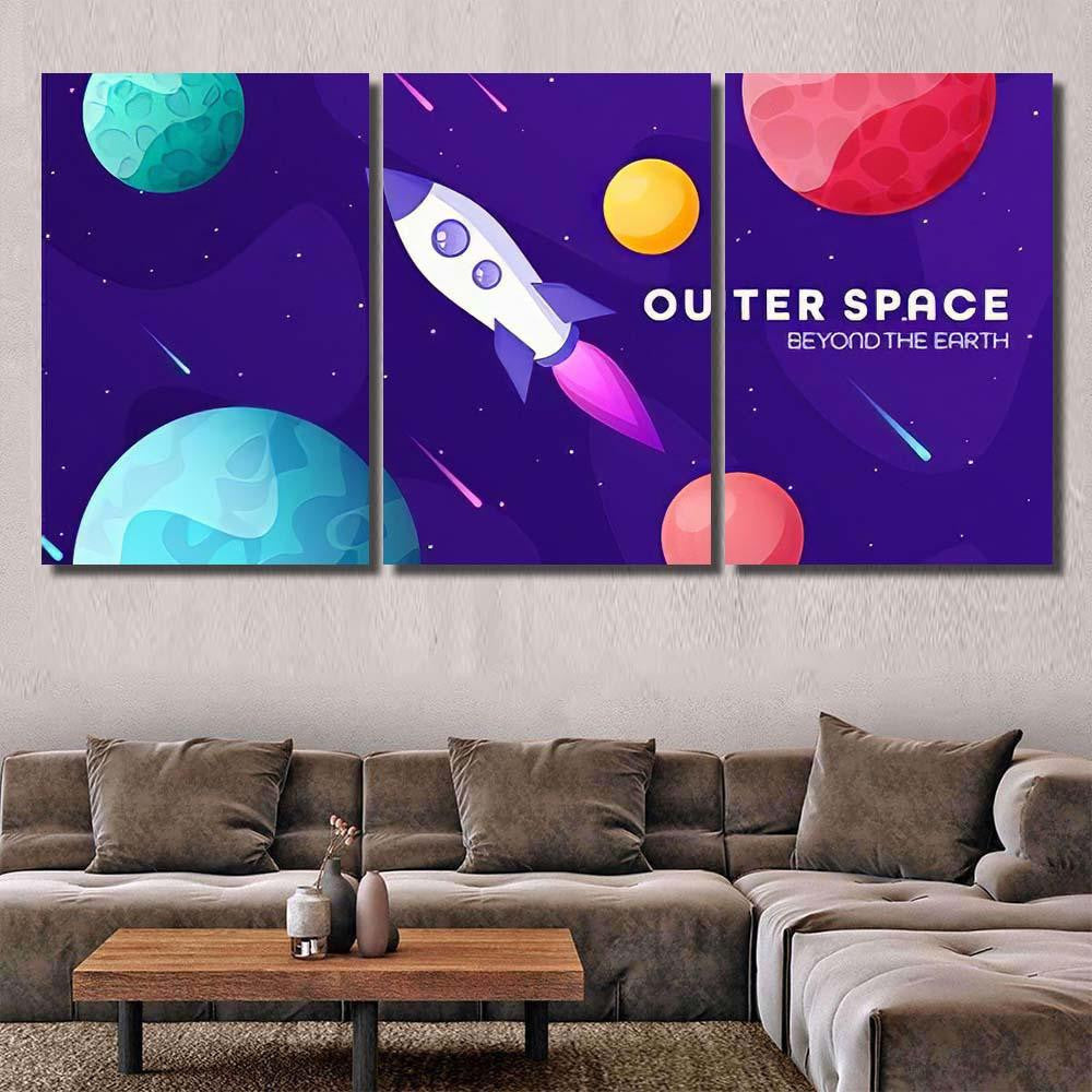 Space Futuristic Modern Colorful Background Rocket 1 Galaxy Sky and Space Multi Piece Panel Canvas Home Decor Housewarming Gift Ideas Poster Canvas Gallery Prints