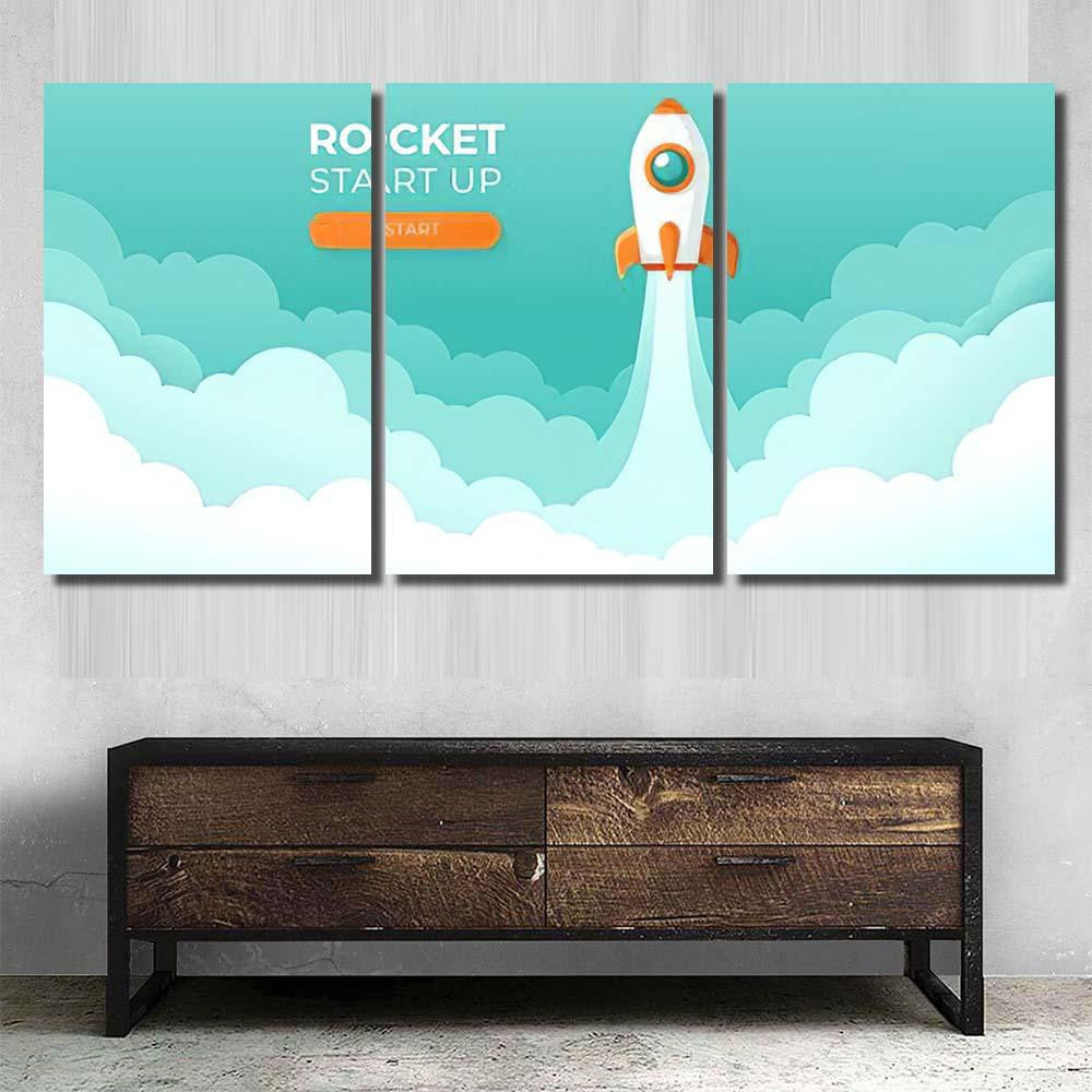 Rocket Launch Sky Flying Over Clouds Galaxy Sky and Space Multi Piece Panel Canvas Home Decor Housewarming Gift Ideas Poster Canvas Gallery Prints