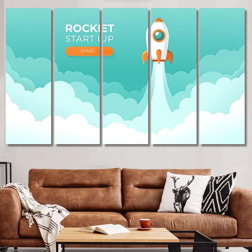 Rocket Launch Sky Flying Over Clouds Galaxy Sky and Space Multi Piece Panel Canvas Home Decor Housewarming Gift Ideas Poster Canvas Gallery Prints