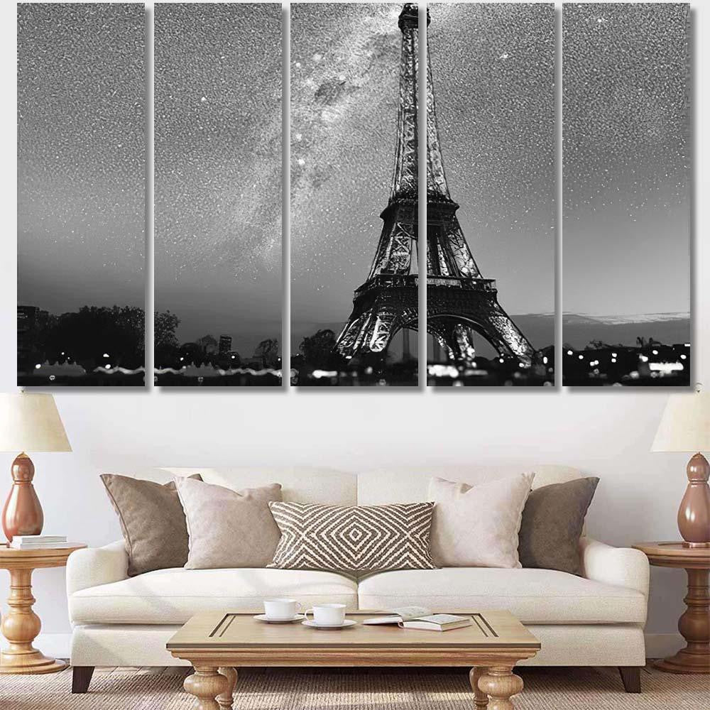 Magic Night Paris Beautiful Galaxy Above Galaxy Sky and Space Multi Piece Panel Canvas Home Decor Housewarming Gift Ideas Poster Canvas Gallery Prints