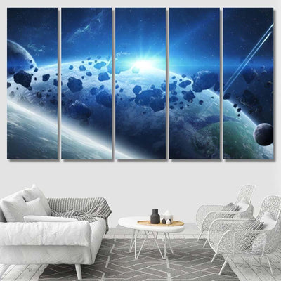 Panoramic View Planets Distant Solar System 2 Galaxy Sky and Space Multi Piece Panel Canvas Home Decor Housewarming Gift Ideas Poster Canvas Gallery Prints