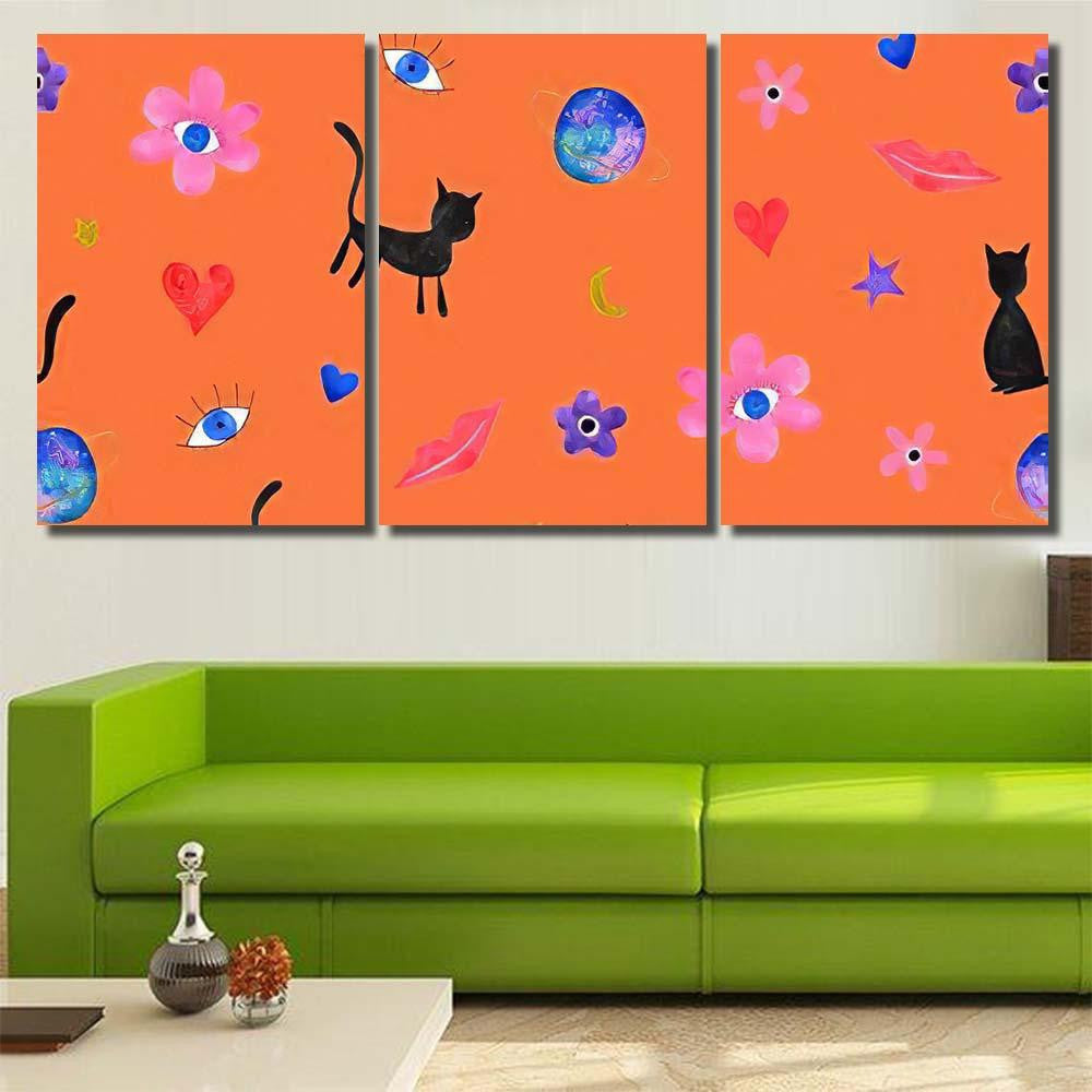 Hand Abstract Watercolor Cats Planets 5 Galaxy Sky and Space Multi Piece Panel Canvas Home Decor Housewarming Gift Ideas Poster Canvas Gallery Prints
