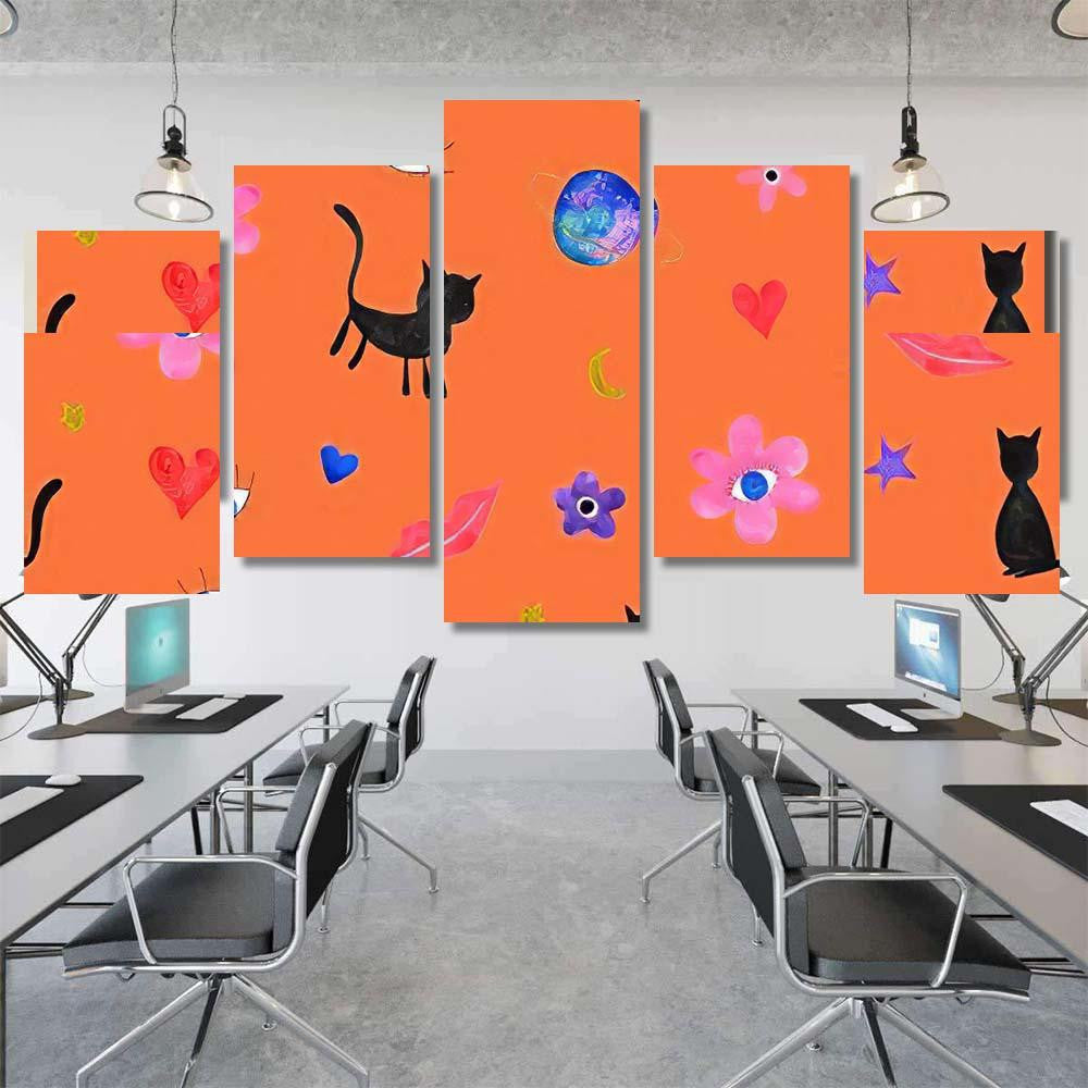 Hand Abstract Watercolor Cats Planets 5 Galaxy Sky and Space Multi Piece Panel Canvas Home Decor Housewarming Gift Ideas Poster Canvas Gallery Prints