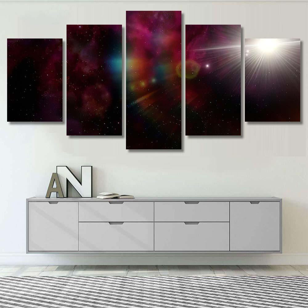 Light Purple Fantastic Nebula Galaxy 3D Galaxy Sky and Space Multi Piece Panel Canvas Home Decor Housewarming Gift Ideas Poster Canvas Gallery Prints