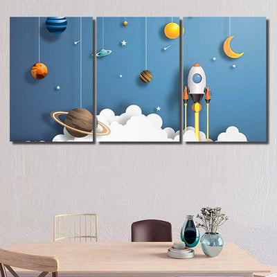 Paper Art Style Rocket Flying Space 1 Galaxy Sky and Space Multi Piece Panel Canvas Home Decor Housewarming Gift Ideas Poster Canvas Gallery Prints
