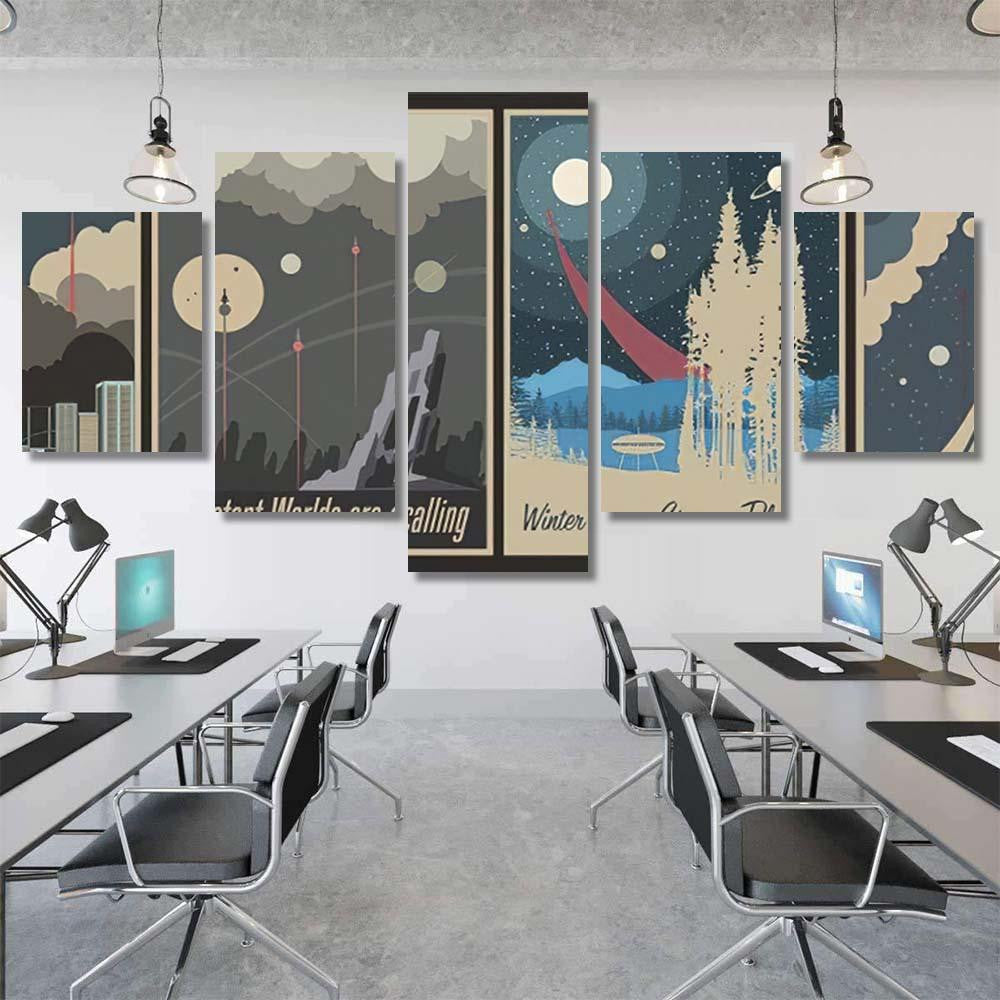 Retro Futurism Space Propaganda Posters Galaxy Sky and Space Multi Piece Panel Canvas Home Decor Housewarming Gift Ideas Poster Canvas Gallery Prints