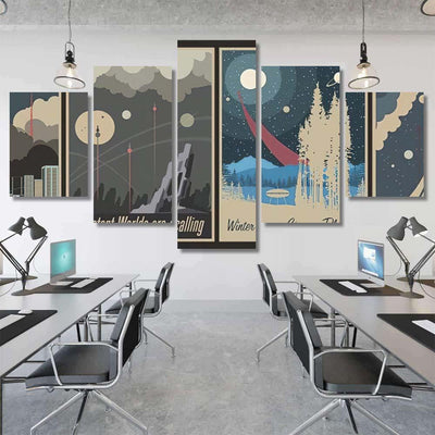 Retro Futurism Space Propaganda Posters Galaxy Sky and Space Multi Piece Panel Canvas Home Decor Housewarming Gift Ideas Poster Canvas Gallery Prints
