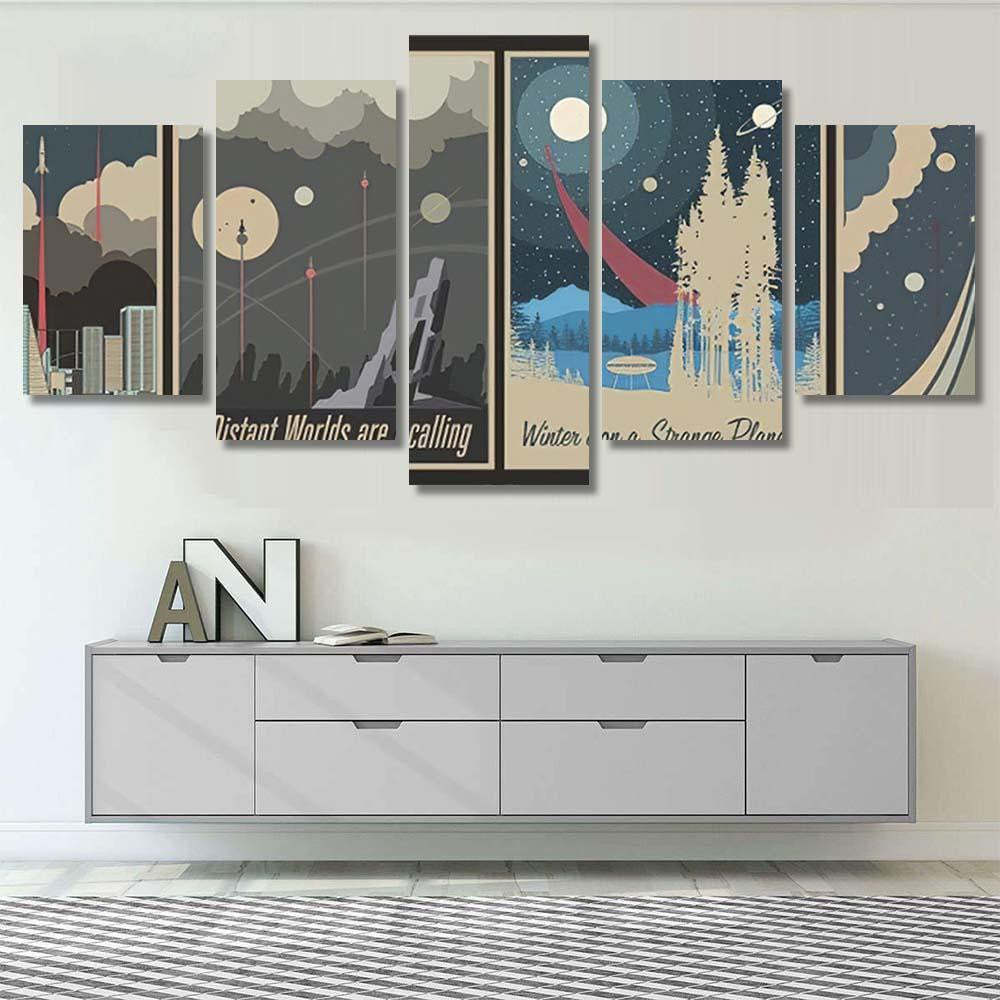 Retro Futurism Space Propaganda Posters Galaxy Sky and Space Multi Piece Panel Canvas Home Decor Housewarming Gift Ideas Poster Canvas Gallery Prints