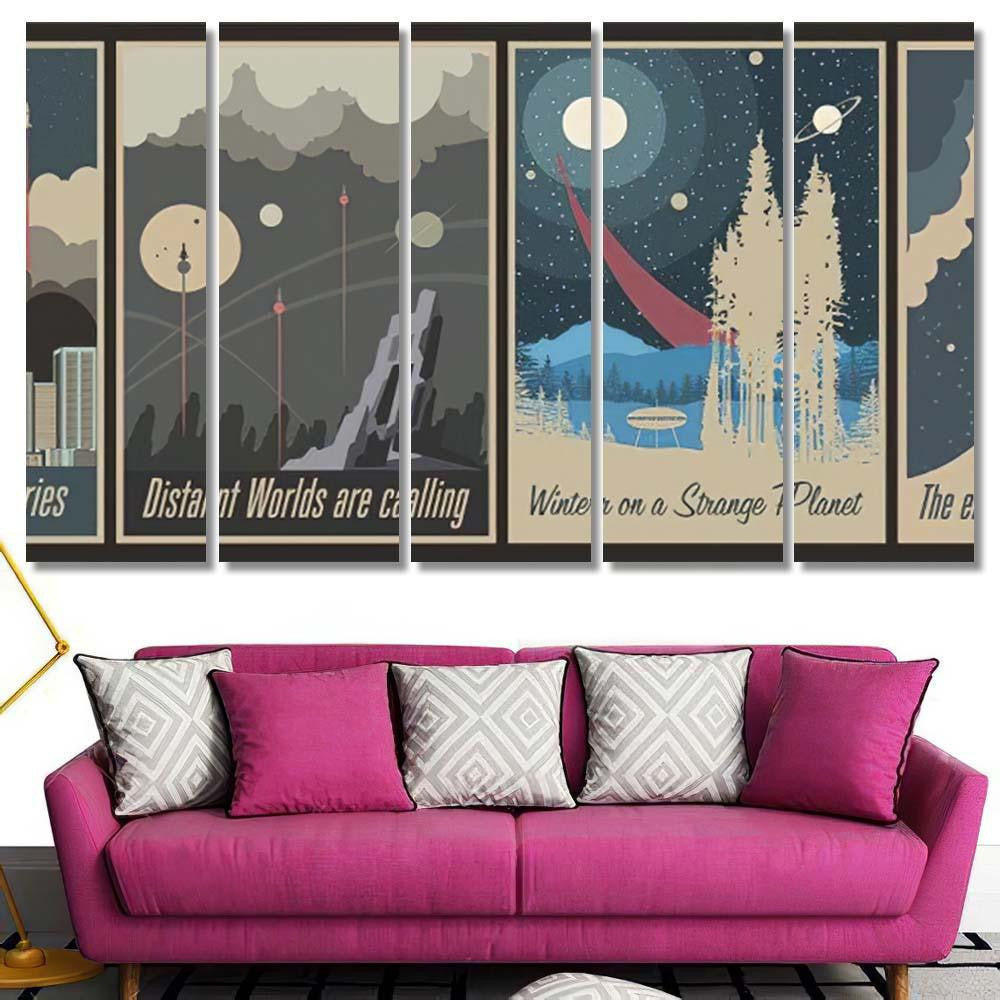 Retro Futurism Space Propaganda Posters Galaxy Sky and Space Multi Piece Panel Canvas Home Decor Housewarming Gift Ideas Poster Canvas Gallery Prints