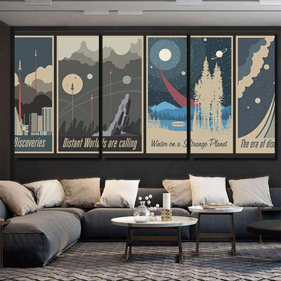 Retro Futurism Space Propaganda Posters Galaxy Sky and Space Multi Piece Panel Canvas Home Decor Housewarming Gift Ideas Poster Canvas Gallery Prints