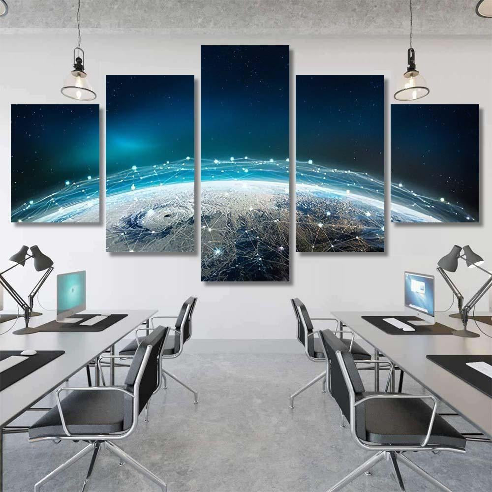 Global Social Information Network Across Planet Galaxy Sky and Space Multi Piece Panel Canvas Home Decor Housewarming Gift Ideas Poster Canvas Gallery Prints