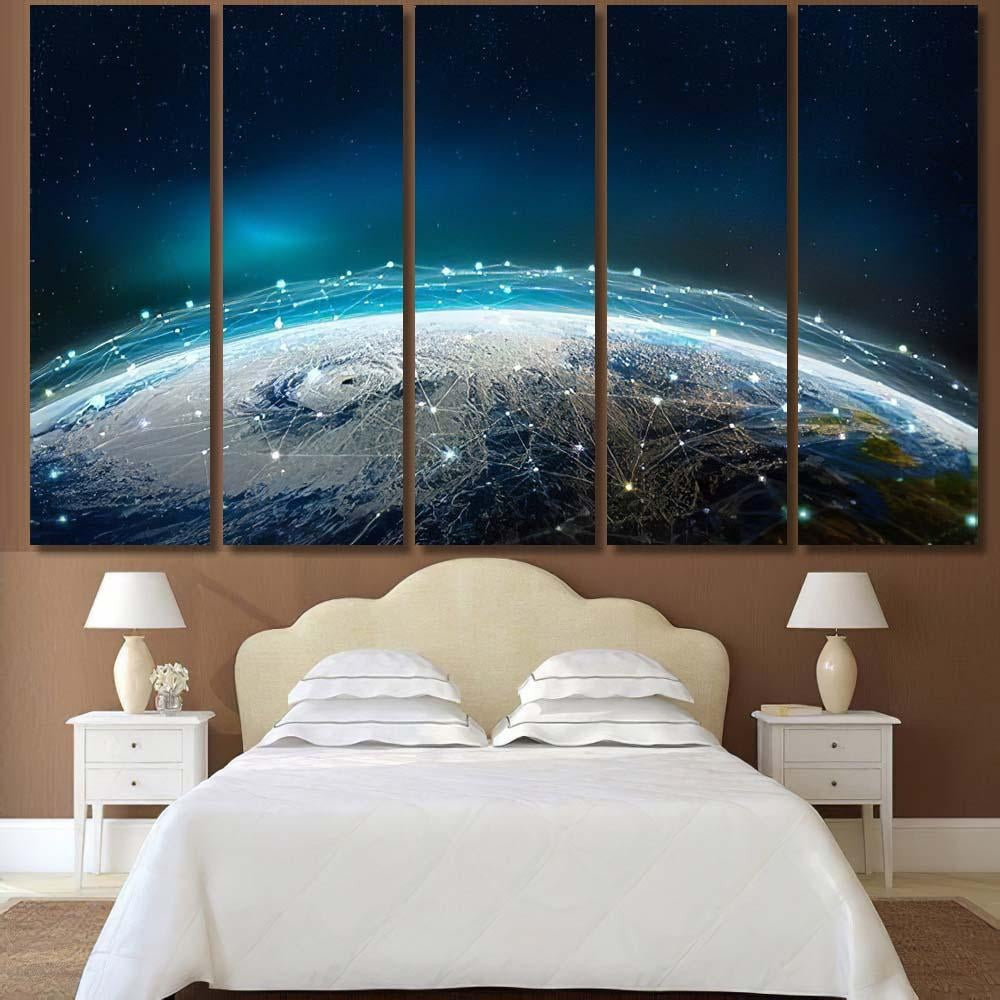 Global Social Information Network Across Planet Galaxy Sky and Space Multi Piece Panel Canvas Home Decor Housewarming Gift Ideas Poster Canvas Gallery Prints