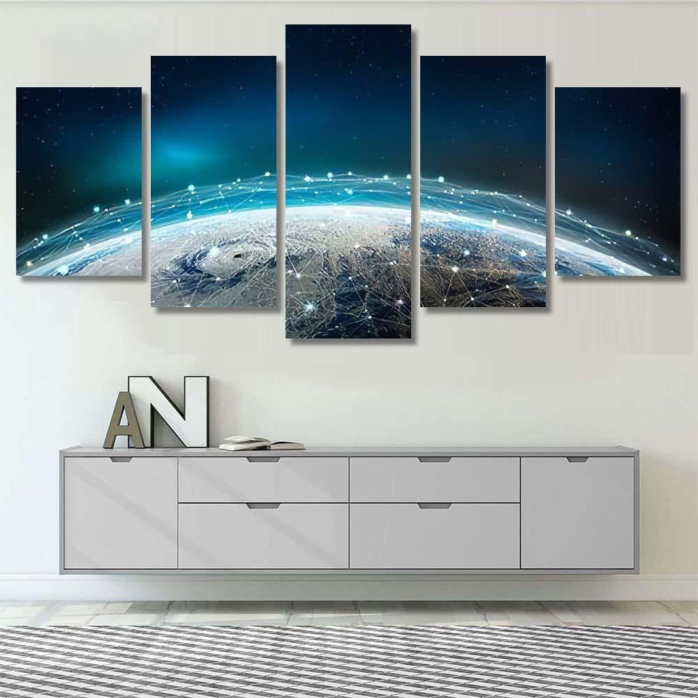 Global Social Information Network Across Planet Galaxy Sky and Space Multi Piece Panel Canvas Home Decor Housewarming Gift Ideas Poster Canvas Gallery Prints