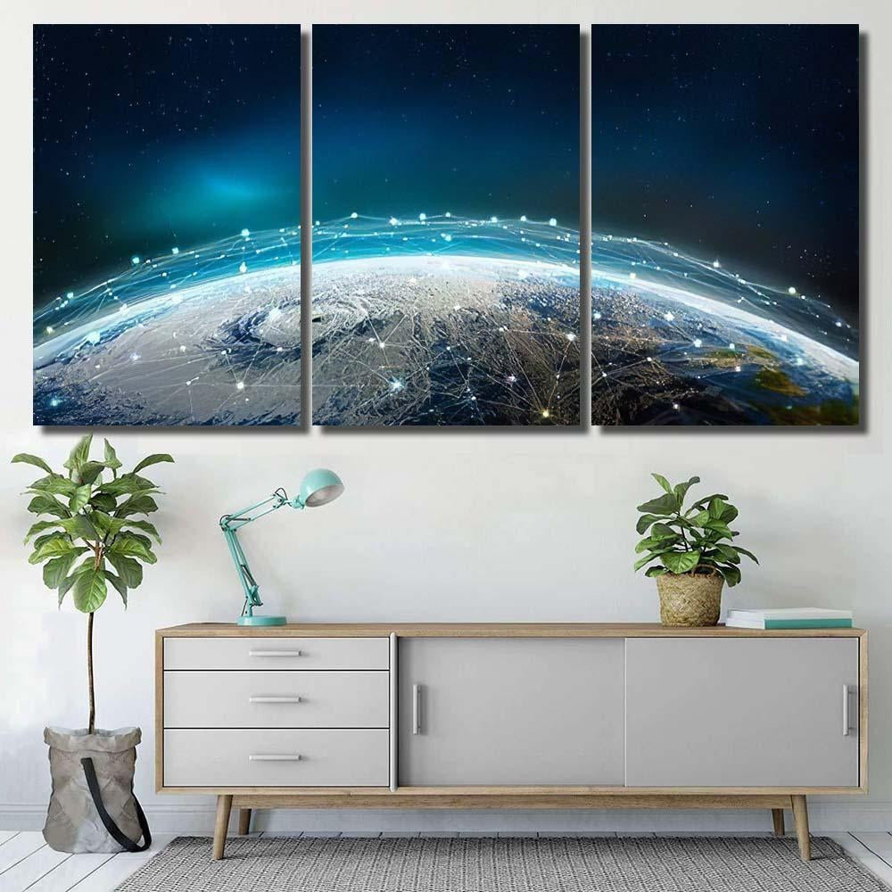 Global Social Information Network Across Planet Galaxy Sky and Space Multi Piece Panel Canvas Home Decor Housewarming Gift Ideas Poster Canvas Gallery Prints