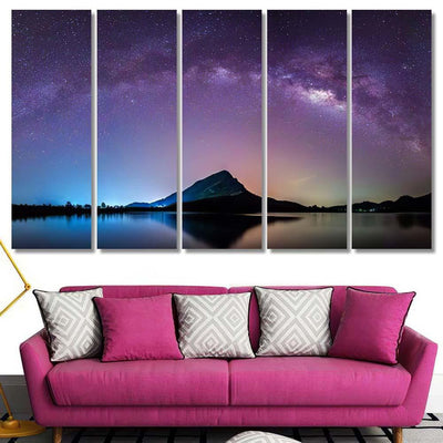 Night Landscape Mountain Milky Way Galaxy 1 1 Galaxy Sky and Space Multi Piece Panel Canvas Home Decor Housewarming Gift Ideas Poster Canvas Gallery Prints