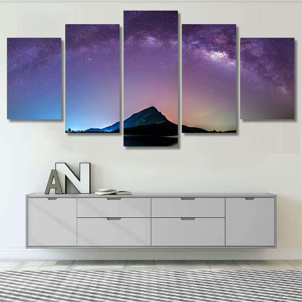 Night Landscape Mountain Milky Way Galaxy 1 1 Galaxy Sky and Space Multi Piece Panel Canvas Home Decor Housewarming Gift Ideas Poster Canvas Gallery Prints