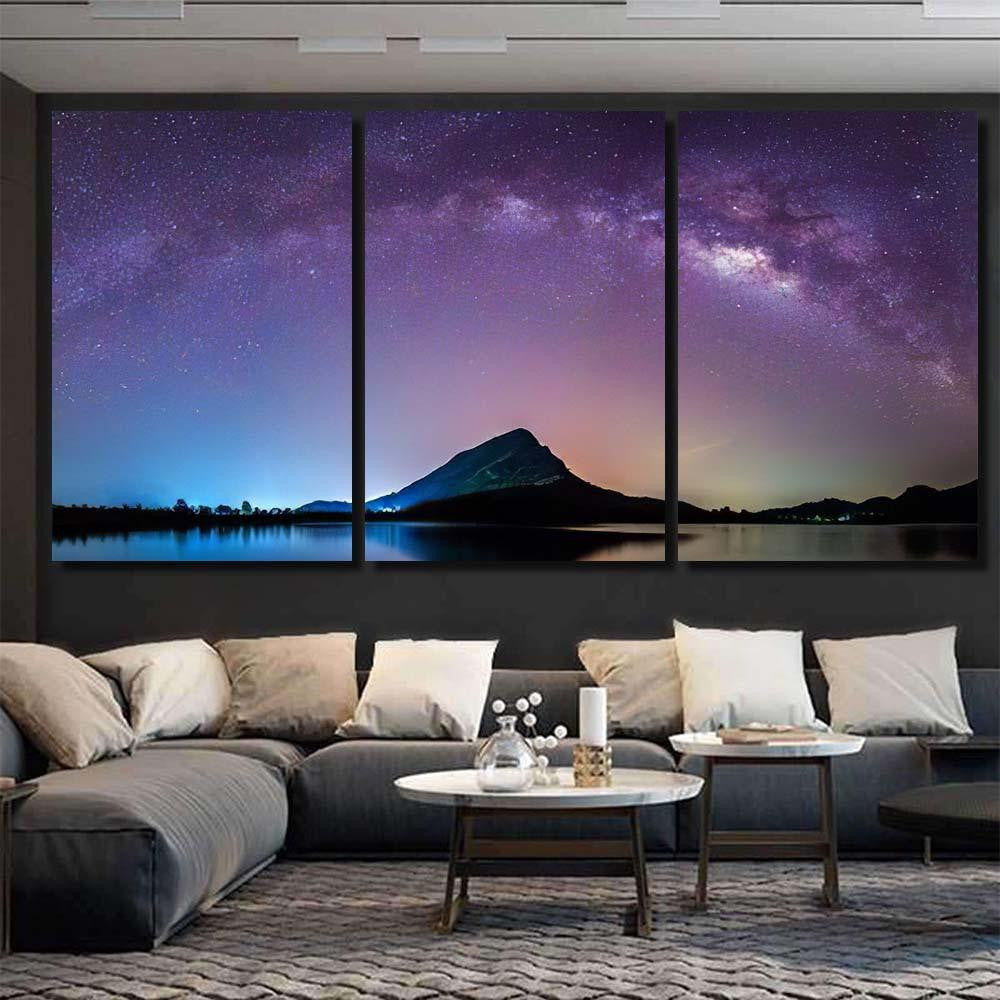 Night Landscape Mountain Milky Way Galaxy 1 1 Galaxy Sky and Space Multi Piece Panel Canvas Home Decor Housewarming Gift Ideas Poster Canvas Gallery Prints