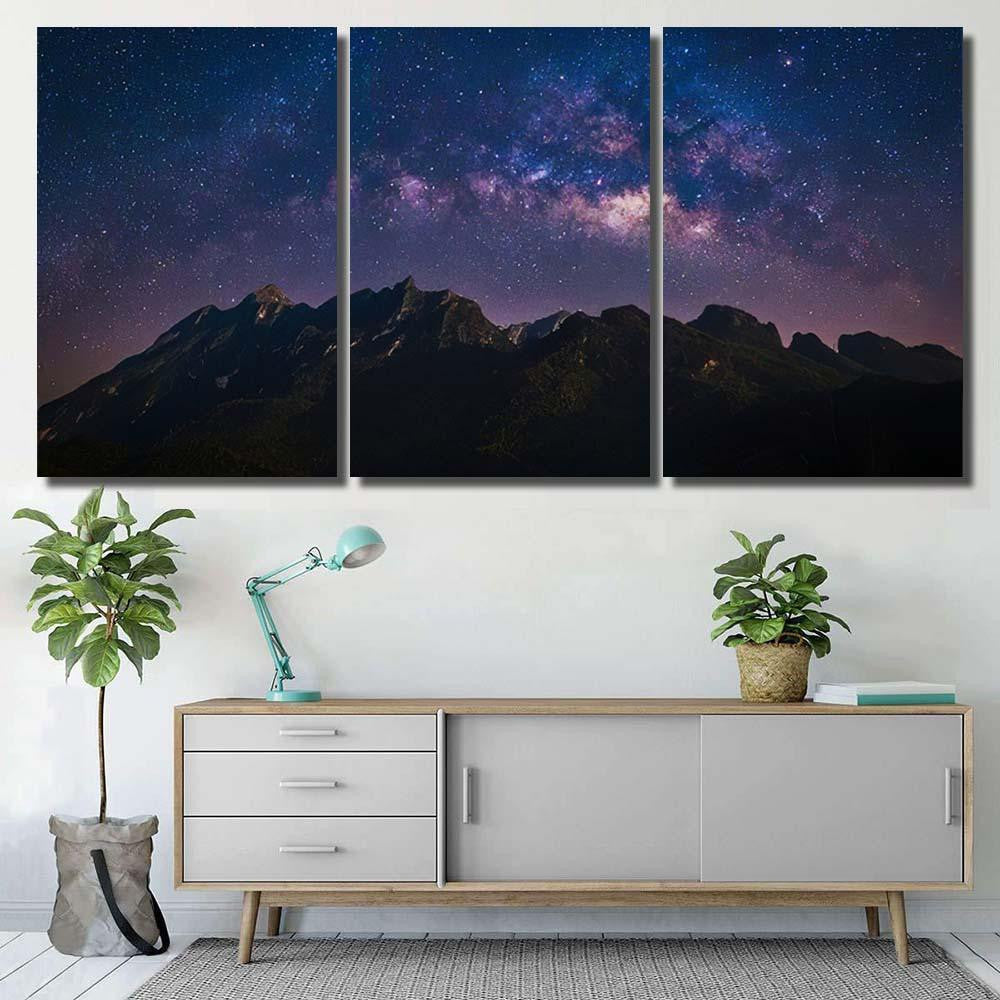 Nature Landscape View Mountain Range Universe 1 Galaxy Sky and Space Multi Piece Panel Canvas Home Decor Housewarming Gift Ideas Poster Canvas Gallery Prints