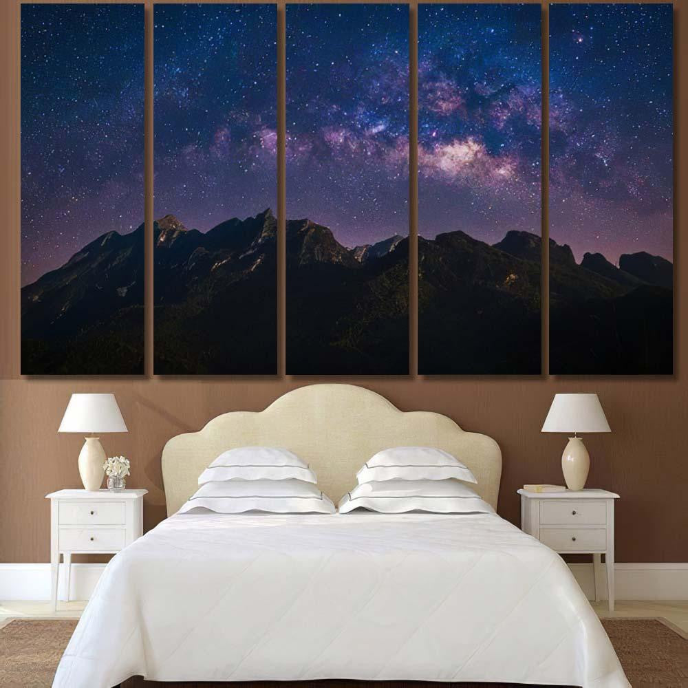 Nature Landscape View Mountain Range Universe 1 Galaxy Sky and Space Multi Piece Panel Canvas Home Decor Housewarming Gift Ideas Poster Canvas Gallery Prints