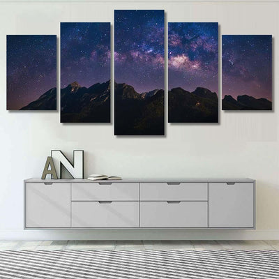 Nature Landscape View Mountain Range Universe 1 Galaxy Sky and Space Multi Piece Panel Canvas Home Decor Housewarming Gift Ideas Poster Canvas Gallery Prints