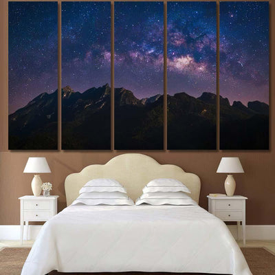 Nature Landscape View Mountain Range Universe 1 Galaxy Sky and Space Multi Piece Panel Canvas Home Decor Housewarming Gift Ideas Poster Canvas Gallery Prints