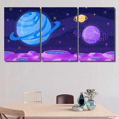Space Planet Pixel Art Background Crater Galaxy Sky and Space Multi Piece Panel Canvas Home Decor Housewarming Gift Ideas Poster Canvas Gallery Prints
