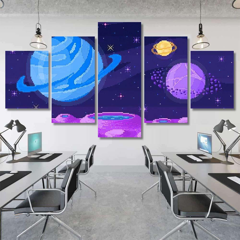 Space Planet Pixel Art Background Crater Galaxy Sky and Space Multi Piece Panel Canvas Home Decor Housewarming Gift Ideas Poster Canvas Gallery Prints