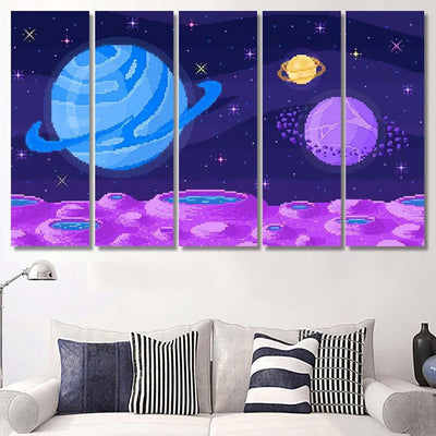Space Planet Pixel Art Background Crater Galaxy Sky and Space Multi Piece Panel Canvas Home Decor Housewarming Gift Ideas Poster Canvas Gallery Prints