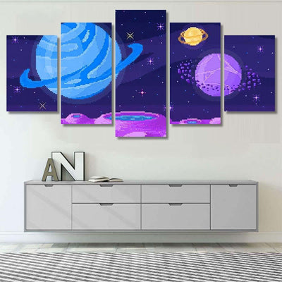 Space Planet Pixel Art Background Crater Galaxy Sky and Space Multi Piece Panel Canvas Home Decor Housewarming Gift Ideas Poster Canvas Gallery Prints