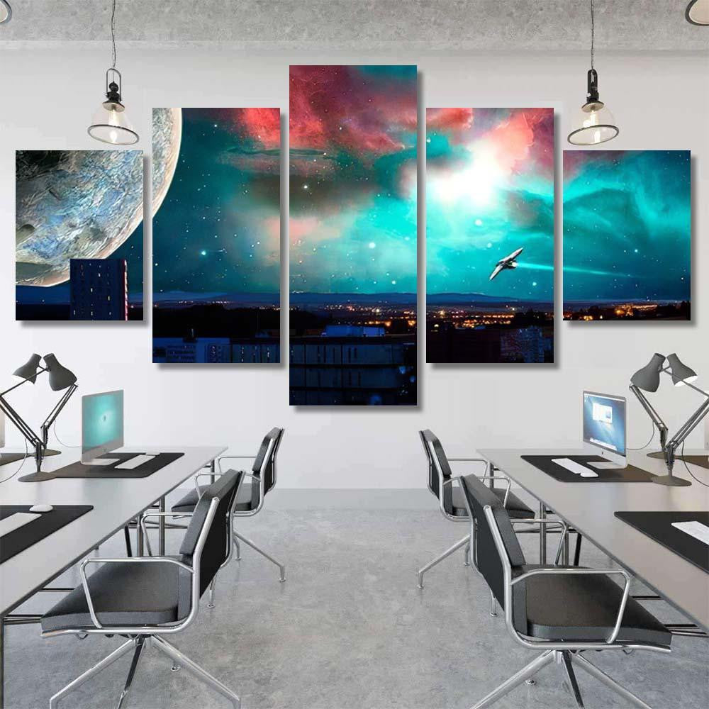 Scifi City Nebula Planet Spaceships Photo Galaxy Sky and Space Multi Piece Panel Canvas Home Decor Housewarming Gift Ideas Poster Canvas Gallery Prints