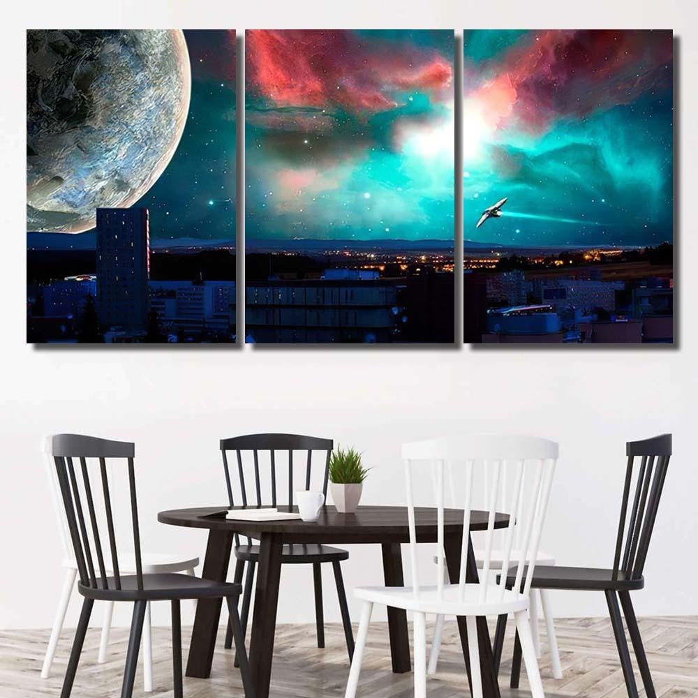 Scifi City Nebula Planet Spaceships Photo Galaxy Sky and Space Multi Piece Panel Canvas Home Decor Housewarming Gift Ideas Poster Canvas Gallery Prints