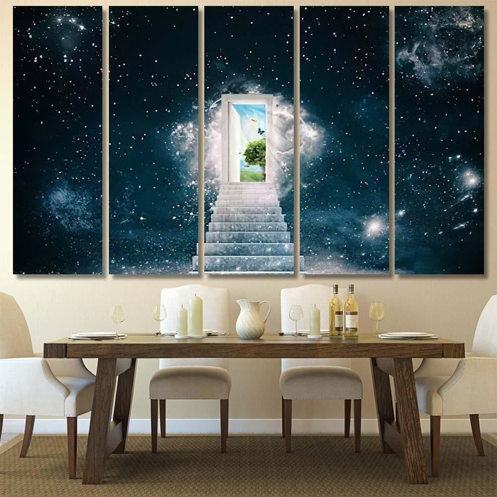 New Green Worlds Behind Door Galaxy Sky and Space Multi Piece Panel Canvas Home Decor Housewarming Gift Ideas Poster Canvas Gallery Prints