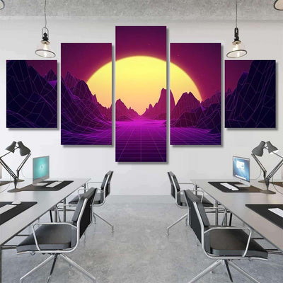 Retro Wave Synthwave Digital Landscape Sunset Galaxy Sky and Space Multi Piece Panel Canvas Home Decor Housewarming Gift Ideas Poster Canvas Gallery Prints