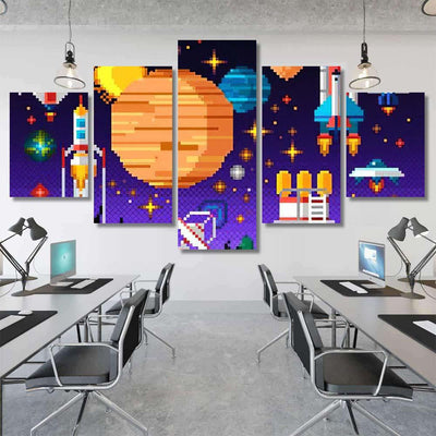 Space Icons Composition Pixel Art Style Galaxy Sky and Space Multi Piece Panel Canvas Home Decor Housewarming Gift Ideas Poster Canvas Gallery Prints