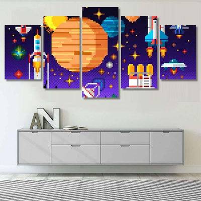 Space Icons Composition Pixel Art Style Galaxy Sky and Space Multi Piece Panel Canvas Home Decor Housewarming Gift Ideas Poster Canvas Gallery Prints