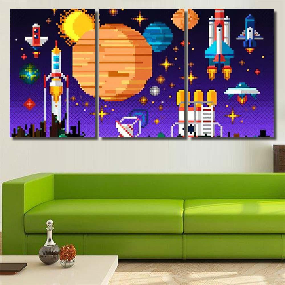 Space Icons Composition Pixel Art Style Galaxy Sky and Space Multi Piece Panel Canvas Home Decor Housewarming Gift Ideas Poster Canvas Gallery Prints