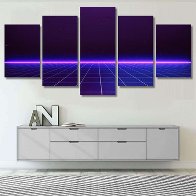 Retro Scifi Background Futuristic Landscape 80S 6 Galaxy Sky and Space Multi Piece Panel Canvas Home Decor Housewarming Gift Ideas Poster Canvas Gallery Prints