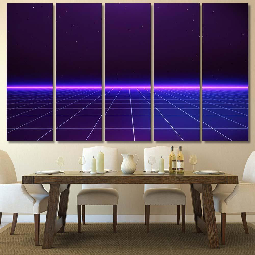 Retro Scifi Background Futuristic Landscape 80S 6 Galaxy Sky and Space Multi Piece Panel Canvas Home Decor Housewarming Gift Ideas Poster Canvas Gallery Prints