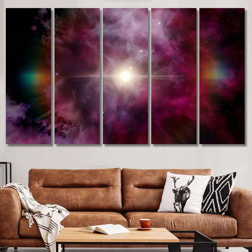 Light Purple Fantastic Nebula Galaxy 3D 5 Galaxy Sky and Space Multi Piece Panel Canvas Home Decor Housewarming Gift Ideas Poster Canvas Gallery Prints