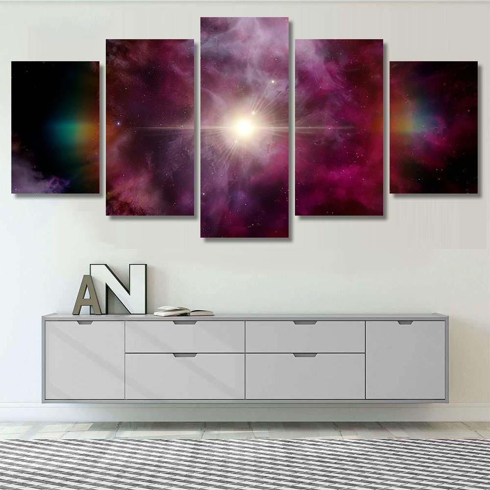Light Purple Fantastic Nebula Galaxy 3D 5 Galaxy Sky and Space Multi Piece Panel Canvas Home Decor Housewarming Gift Ideas Poster Canvas Gallery Prints