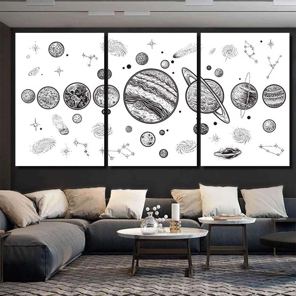 Planets Space Hand Drawn Vector Illustration Galaxy Sky and Space Multi Piece Panel Canvas Home Decor Housewarming Gift Ideas Poster Canvas Gallery Prints