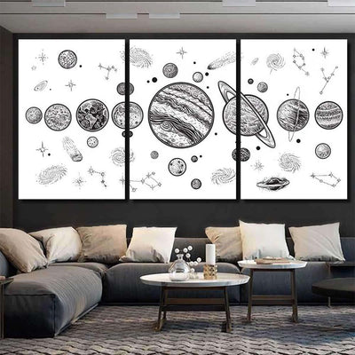 Planets Space Hand Drawn Vector Illustration Galaxy Sky and Space Multi Piece Panel Canvas Home Decor Housewarming Gift Ideas Poster Canvas Gallery Prints