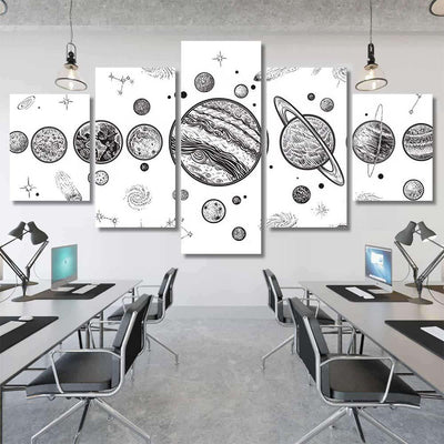 Planets Space Hand Drawn Vector Illustration Galaxy Sky and Space Multi Piece Panel Canvas Home Decor Housewarming Gift Ideas Poster Canvas Gallery Prints