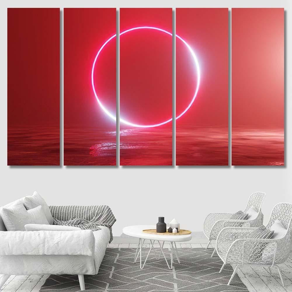 Glowing Neon Red Circle Portal Gate Galaxy Sky and Space Multi Piece Panel Canvas Home Decor Housewarming Gift Ideas Poster Canvas Gallery Prints
