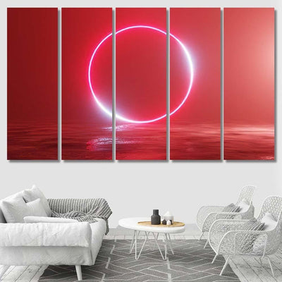 Glowing Neon Red Circle Portal Gate Galaxy Sky and Space Multi Piece Panel Canvas Home Decor Housewarming Gift Ideas Poster Canvas Gallery Prints