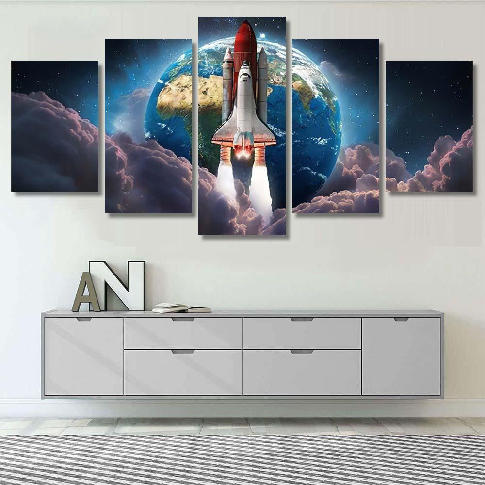 Space Shuttle Launch Earth Pink Clouds 1 Galaxy Sky and Space Multi Piece Panel Canvas Home Decor Housewarming Gift Ideas Poster Canvas Gallery Prints