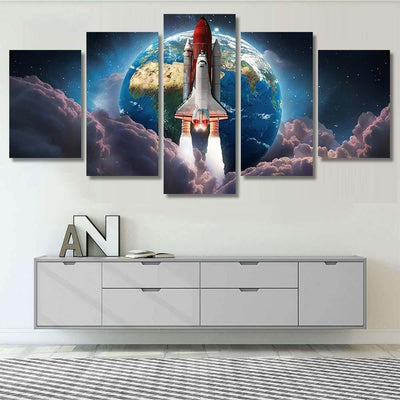 Space Shuttle Launch Earth Pink Clouds 1 Galaxy Sky and Space Multi Piece Panel Canvas Home Decor Housewarming Gift Ideas Poster Canvas Gallery Prints