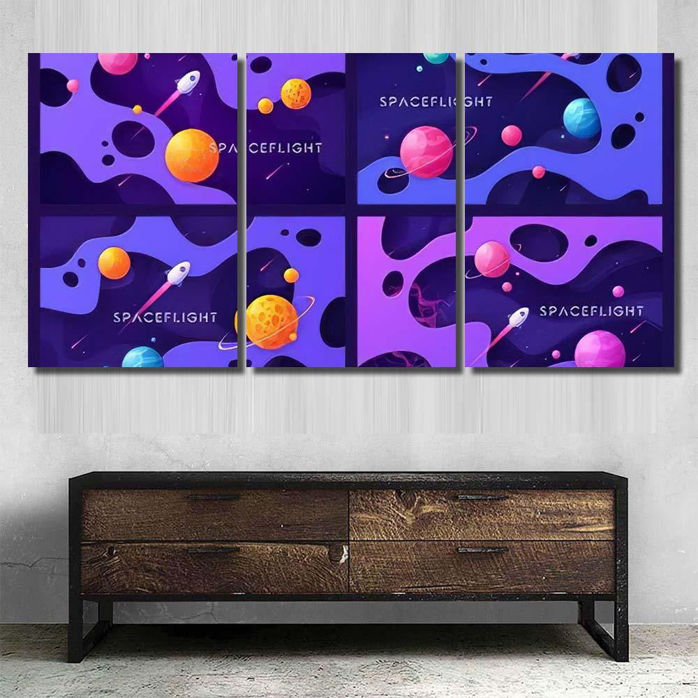 Set Colorful Cartoon Outer Space Backgrounds 1 Galaxy Sky and Space Multi Piece Panel Canvas Home Decor Housewarming Gift Ideas Poster Canvas Gallery Prints